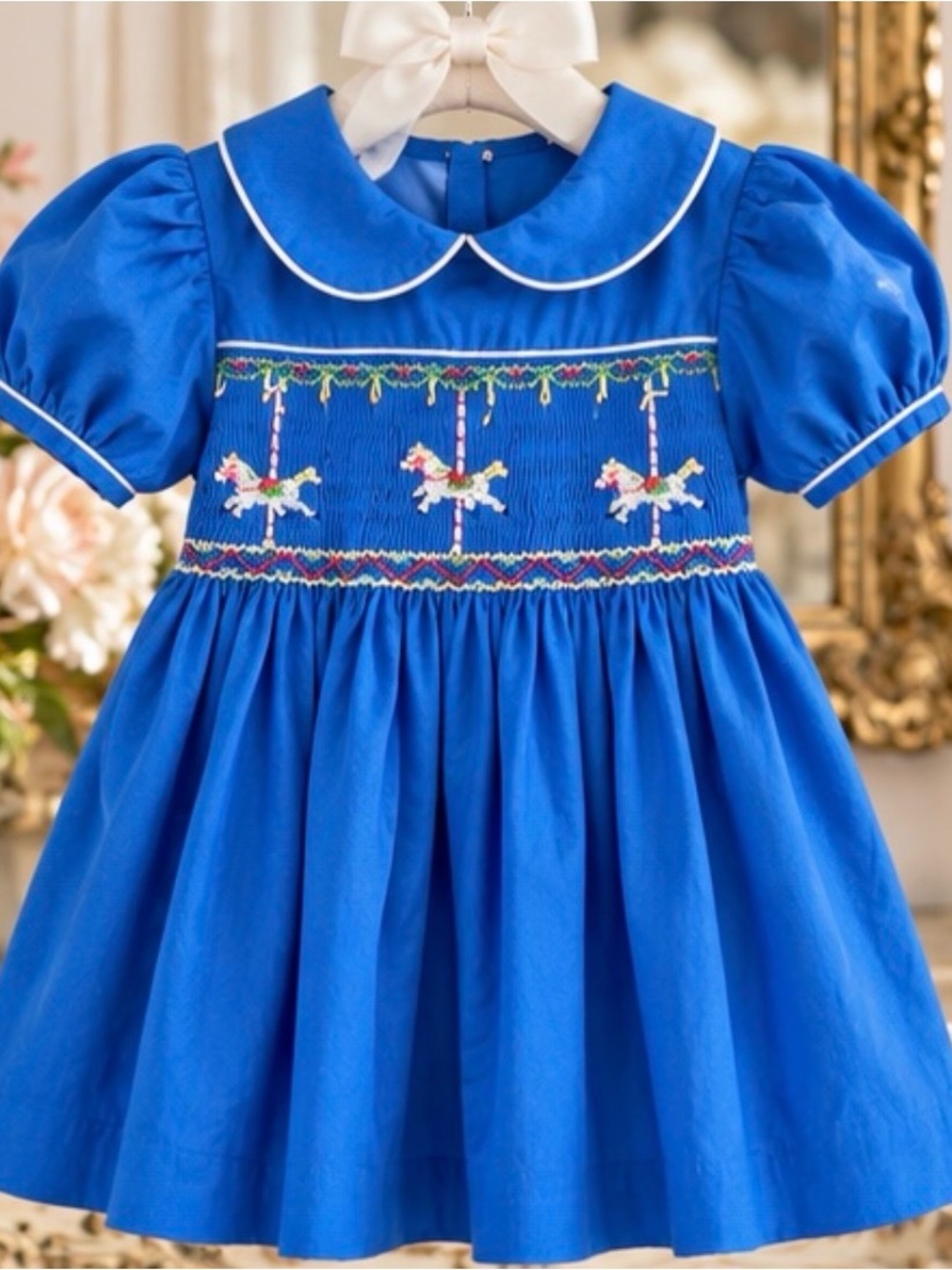 SPECIAL House of Hatten Vintage Heirloom Smocked Carousel Dress Puff Sleeves 2T